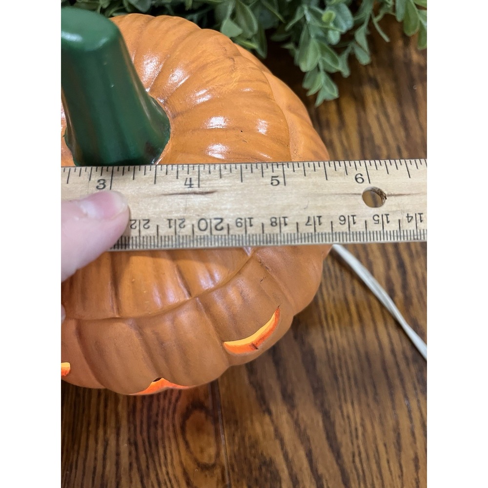 Vintage 70s Ceramic Light Up Orange Halloween Pumpkin Jack-o'-lantern Lid - Picture 9 of 9